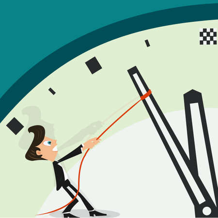 Businessman pulling a clock hand backwards のイラスト素材