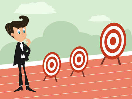 A businessman doesn t know which target he choose aim atのイラスト素材