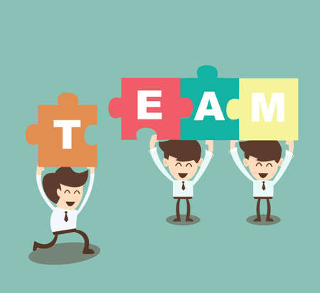Business man  putting together jigsaw the word Teamのイラスト素材