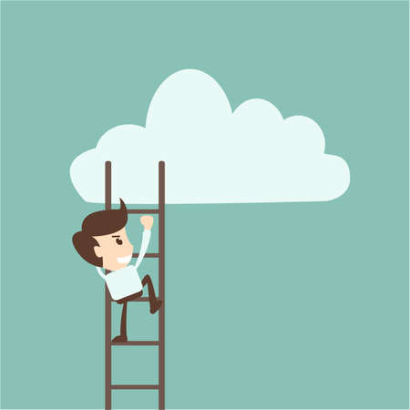competition concept - businessman climbing on ladder to drawing cloudのイラスト素材