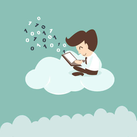 Concept of a businessman that works over a cloudのイラスト素材