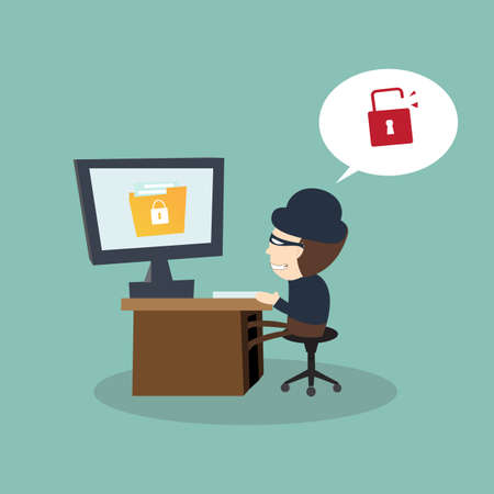 Hacker open file secret unsecured with threat of hacking - Internet security conceptのイラスト素材