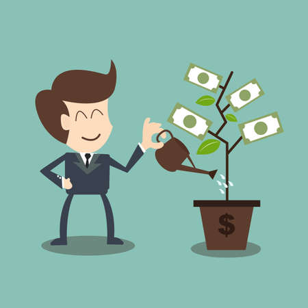 Businessman watering a money tree のイラスト素材