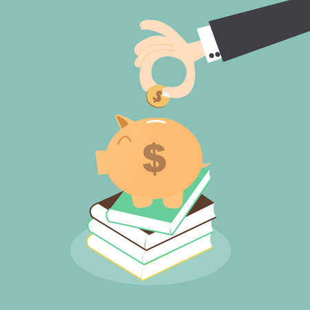 Saving for Education - Piggy Bank over Stack of Booksのイラスト素材