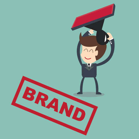 brand building concept -businessman with of brand rubber stampのイラスト素材