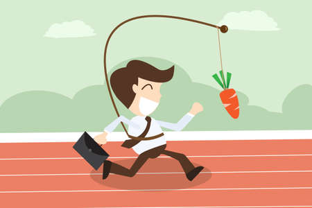 businessmen running with hanging carrot in motivation conceptのイラスト素材