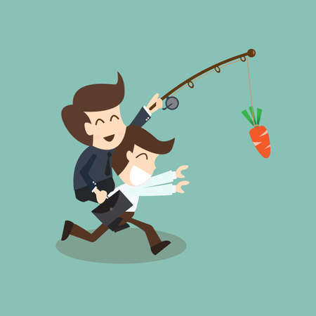 motivation concept - businessman chased with carrot のイラスト素材