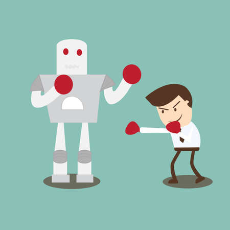 Businessman boxing robot - overcoming obstacles with courageのイラスト素材