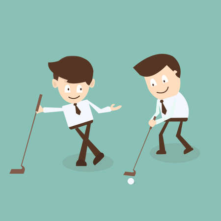 Partnership concept - Business Talk while playing Golfのイラスト素材