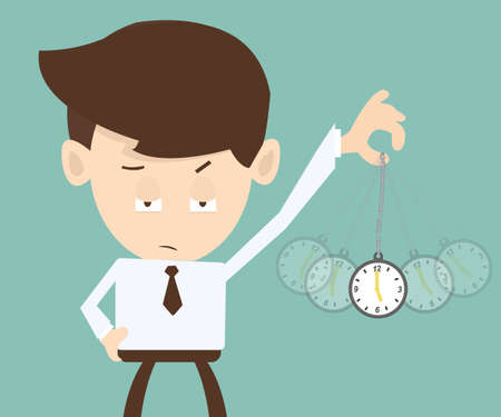 Hypnosis concept - Businessman hand holding a pocket watch and swingingのイラスト素材