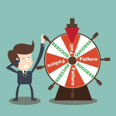 Businessman rotate success failure in wheel of fortune のイラスト素材