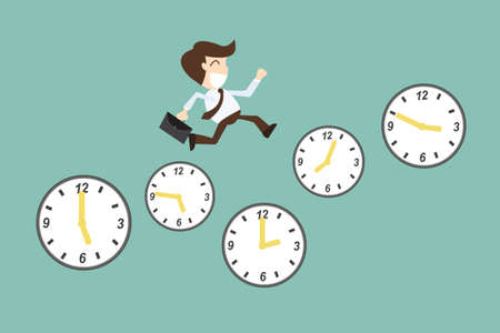  time management Concept, With Cartoon Businessman running on time