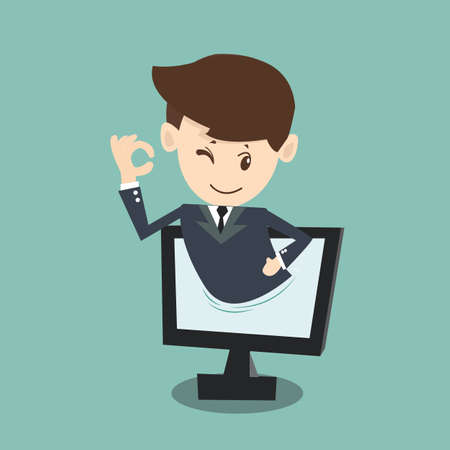 businessman approval  in monitor screen のイラスト素材