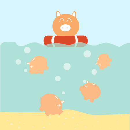 insurance concept - piggy bank on the lifebuoyのイラスト素材