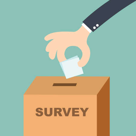 survey concept - hand putting voting paper in the ballot box のイラスト素材