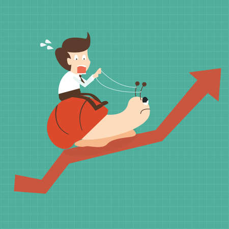 Businessman riding Snail slowly walk on arrow growthのイラスト素材