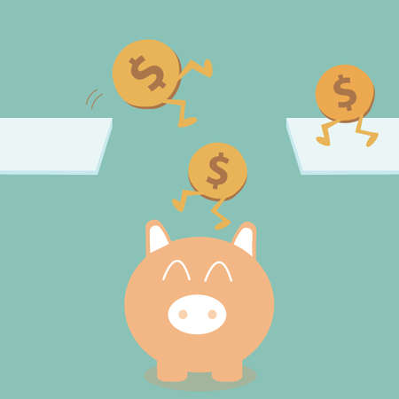 coin is jumping into piggy bankのイラスト素材