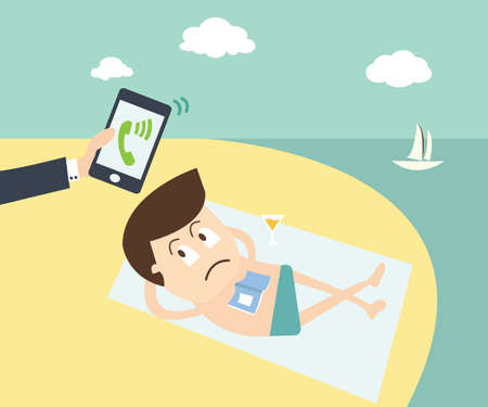  important call - Business man calling by cell phone on the beachのイラスト素材
