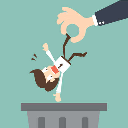 Layoff concept - businessman jettison into trashcanのイラスト素材