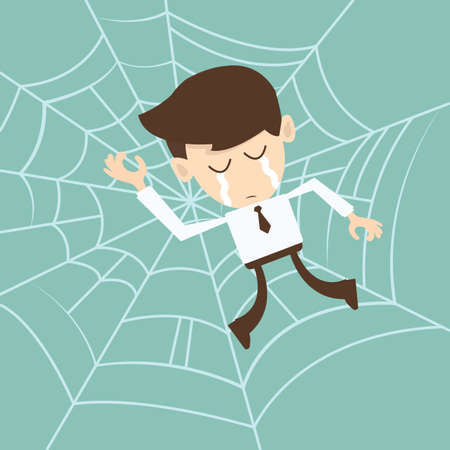 Businessman trapped in spider webのイラスト素材
