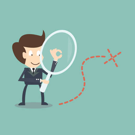 Businessman holding magnifier to find new road to successのイラスト素材