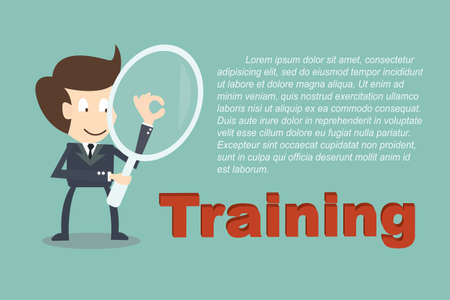 Businessman with Magnifying glass with words Trainingのイラスト素材