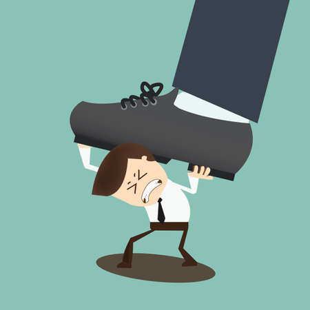 Concept of oppressed by the boss with businessman under a big shoeのイラスト素材