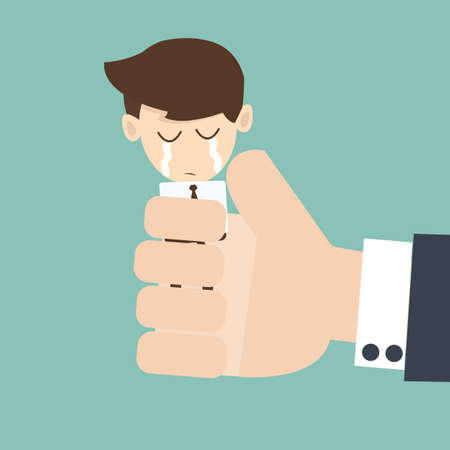 Hand boss squeezing a young businessmanのイラスト素材