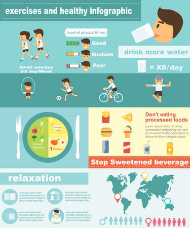 Exercises fitness and healthy lifestyle infographicのイラスト素材