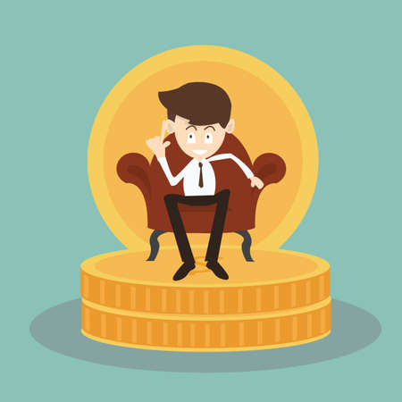 Elegant businessman sitting on a sofa with money - Consistency of Financialのイラスト素材