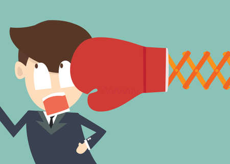 competition and Financial crunch concept - businessman is knocked out with boxing gloves attackのイラスト素材