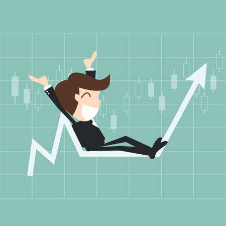 Businessman sitting with his arms raised on a graphのイラスト素材