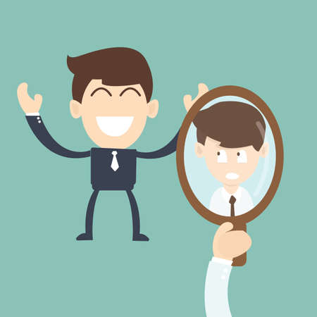 Businessman Comparing Yourself to Others in the mirror - conceptのイラスト素材