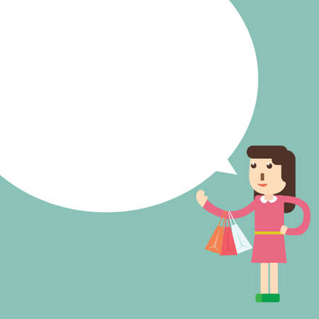 Shopping woman holding shopping bags with bubble speechのイラスト素材