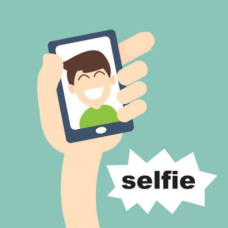 Taking Selfie Photo on Smart Phone conceptのイラスト素材