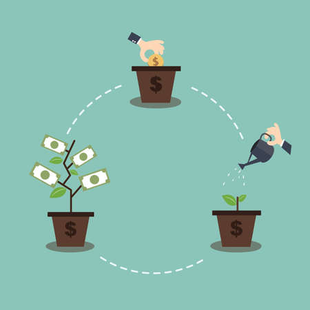 Growing Money Trees - Investment and sustainable development conceptのイラスト素材