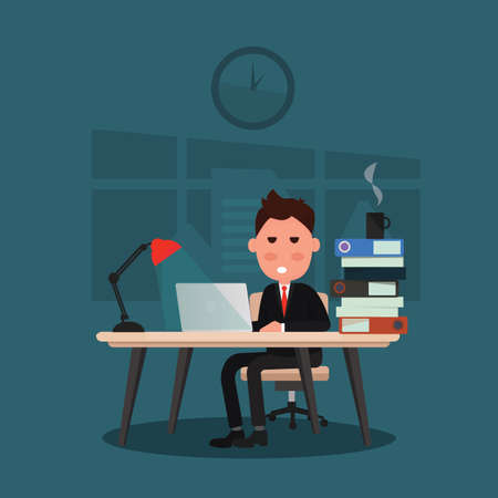 Sleepy businessman works hard at an officeのイラスト素材