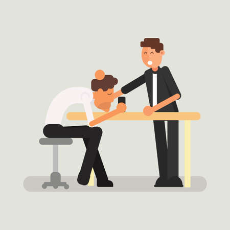 Depressed businessman feeling failure ,soothed by him boss.のイラスト素材