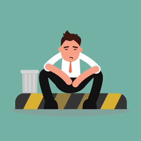 Depressed businessman sitting with streetのイラスト素材