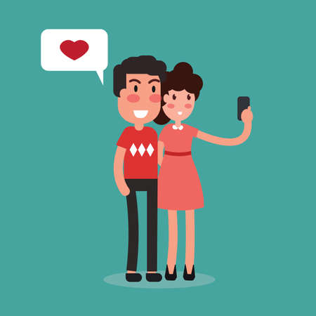 Happy couple are take selfieのイラスト素材