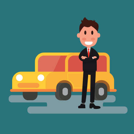 Happy businessman next to the car -  Flat styleのイラスト素材