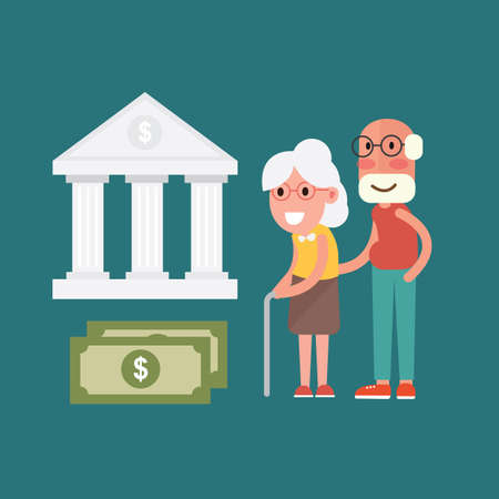 Pension fund concept - Grandparents and money flat designのイラスト素材
