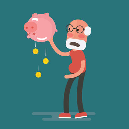Financial crisis - Senior Man with piggy bank, Pensionのイラスト素材