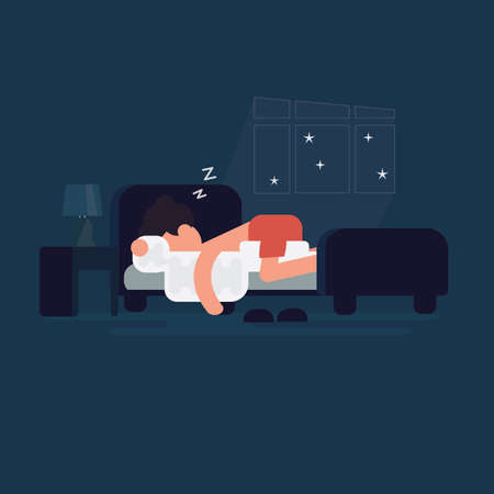 Man sleeping sweetly in his bed in him bedroom.のイラスト素材