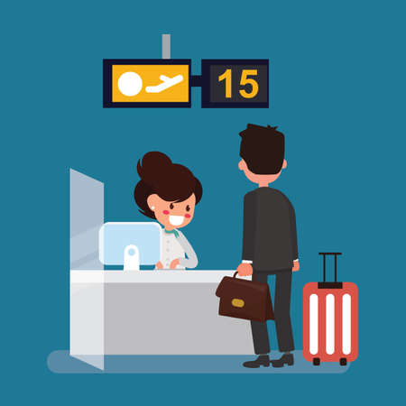 Businessman check-in desk with airlineのイラスト素材