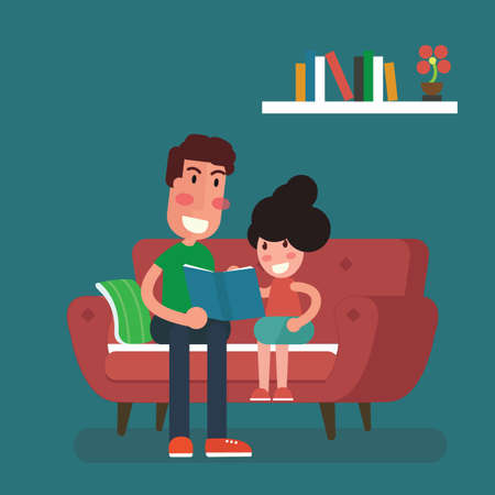 Dad reading for little kid - Flat Design Vector illustration.のイラスト素材