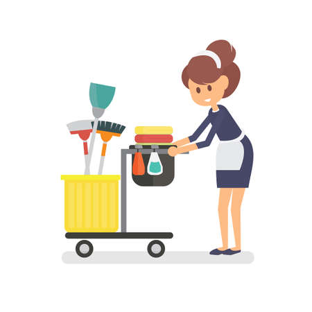 Maid character cleaning service of hotelのイラスト素材