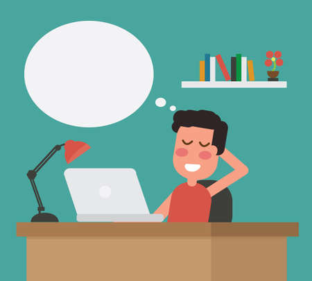 Man at work with dreams about something - Flat design cartoon style.のイラスト素材