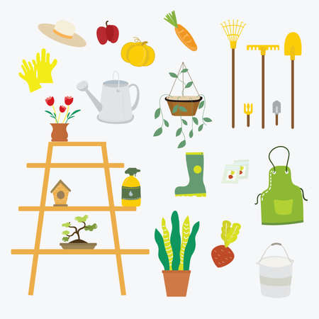Garden tool vector gardening equipment set illustration isolated on white backgroundのイラスト素材