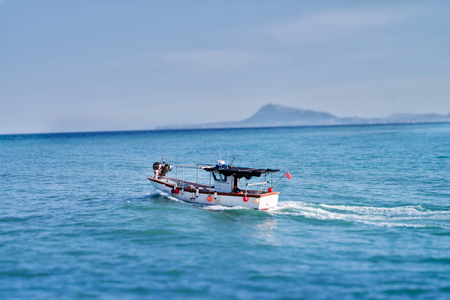 Beautiful view to the small Yacht sailing in open seaのeditorial素材